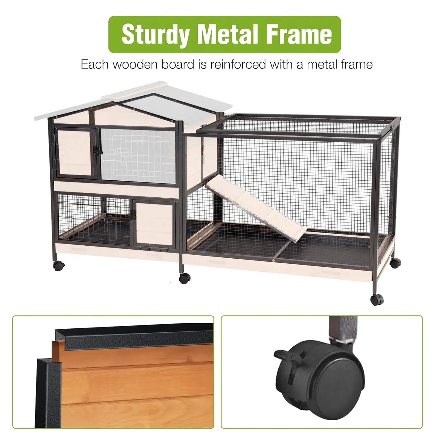 Two Story Rabbit Hutch With Chew Proof Full Metal Frame Indoor Outdoor Cage