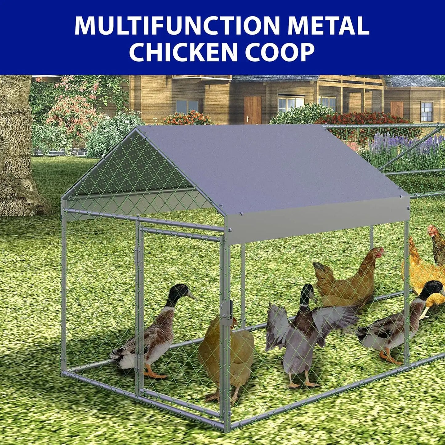 Himiss Portable Metal Chicken Coop And Run With Waterproof Cover