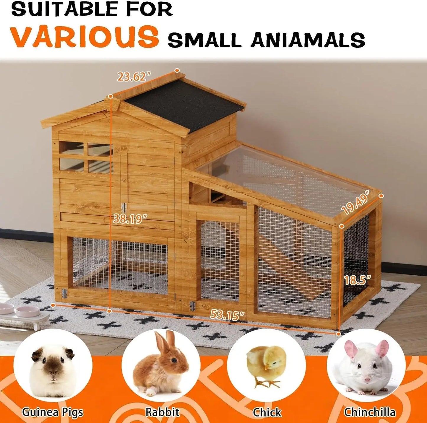 HiMISS Wooden Chicken Coop with Rabbit Run and Hen House