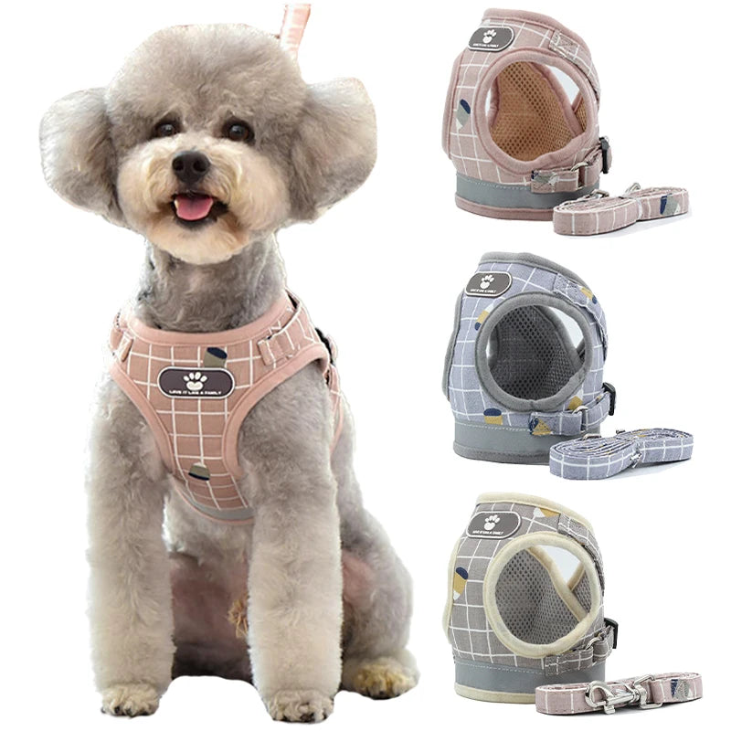 Nylon Puppy Harness Vest With Leash Reflective Breathable Pet Harness