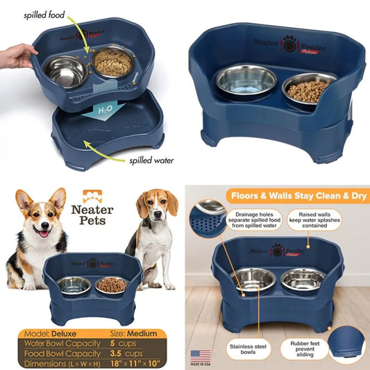 Deluxe No Spill Mess Proof Raised Dog Bowls Stand USA