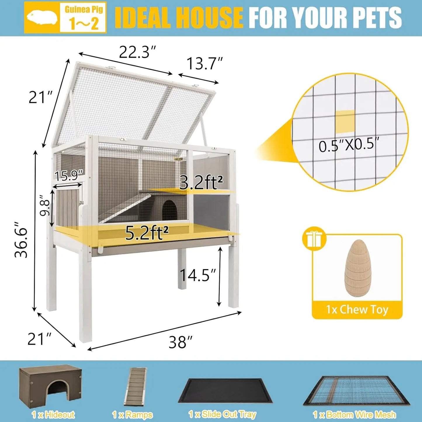 XMSJ Guinea Pig Cages Indoor Wooden Cages With Stand And Ramp