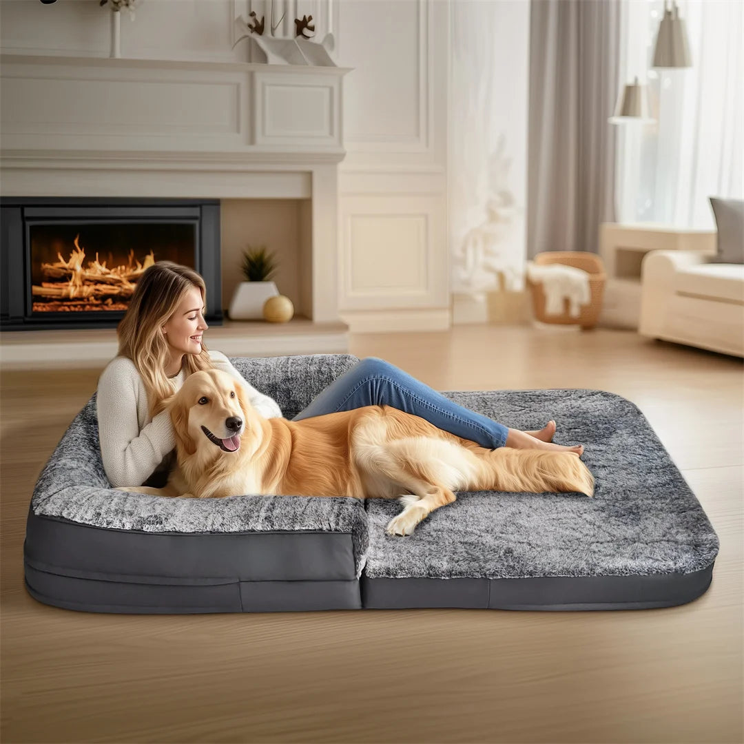 BINGOPAW Giant Foldable Calming Orthopedic Dog Bed With Plush Cover