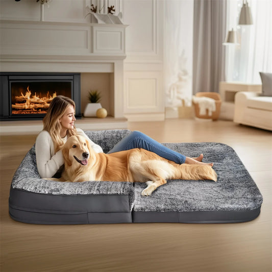 BINGOPAW Giant Foldable Calming Orthopedic Dog Bed With Plush Cover
