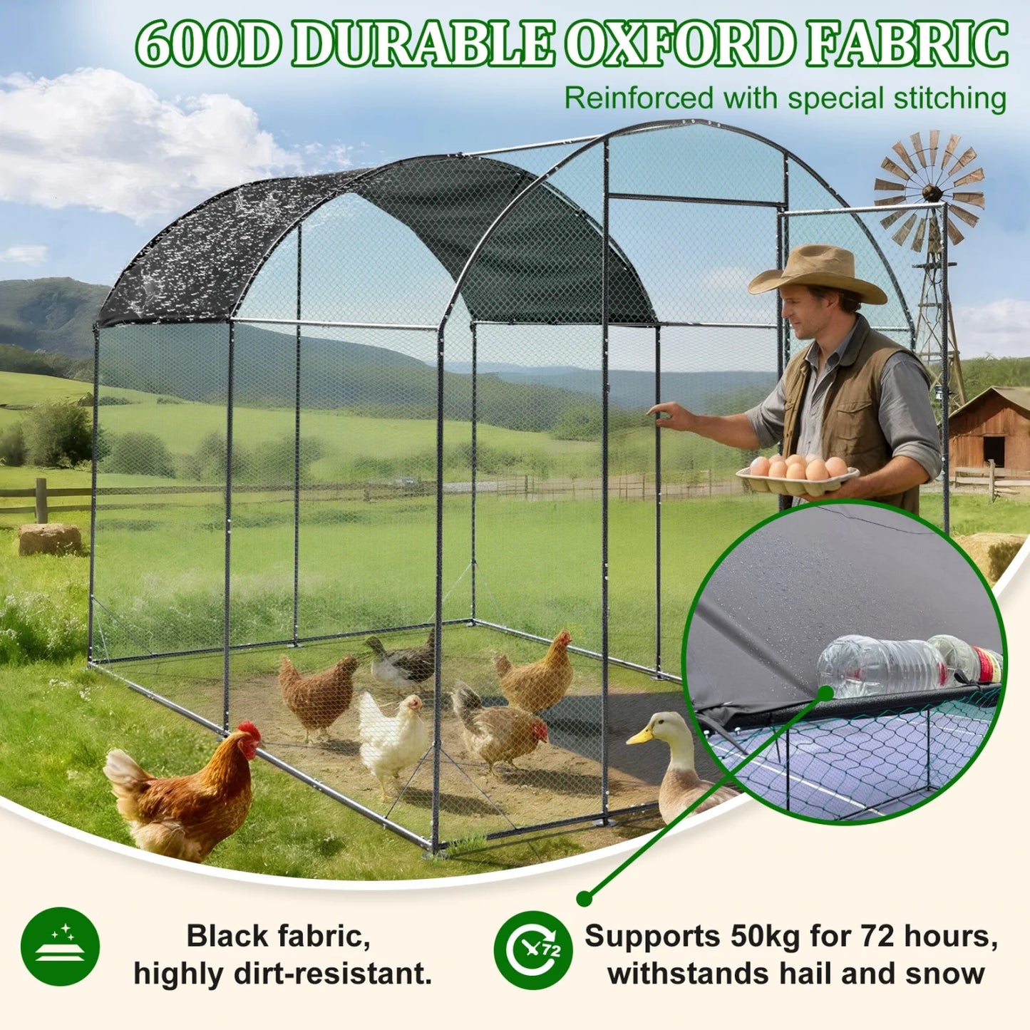 BINGOPAW Metal Walk In Poultry Coop With Nylon Netting Outdoors