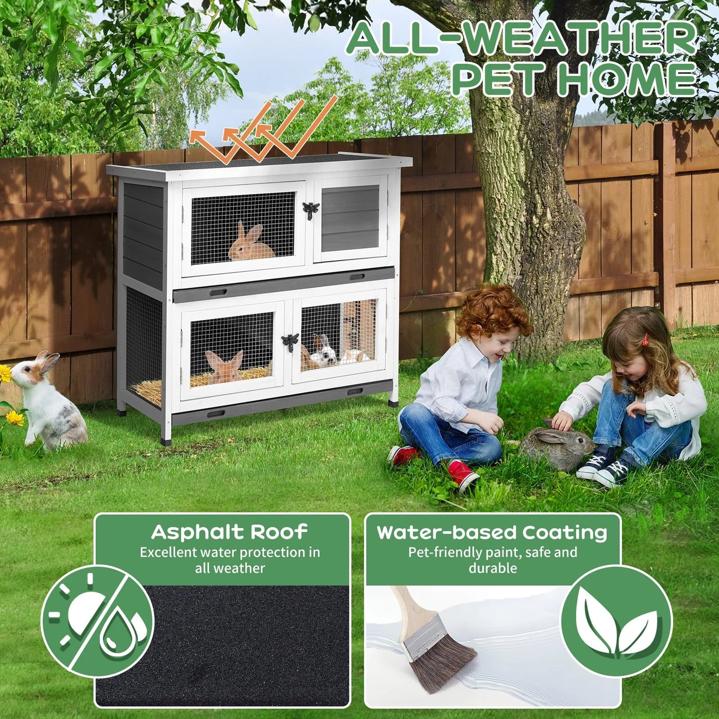 Wooden Rabbit Hutch Chicken Coop Hen House With Removable Trays
