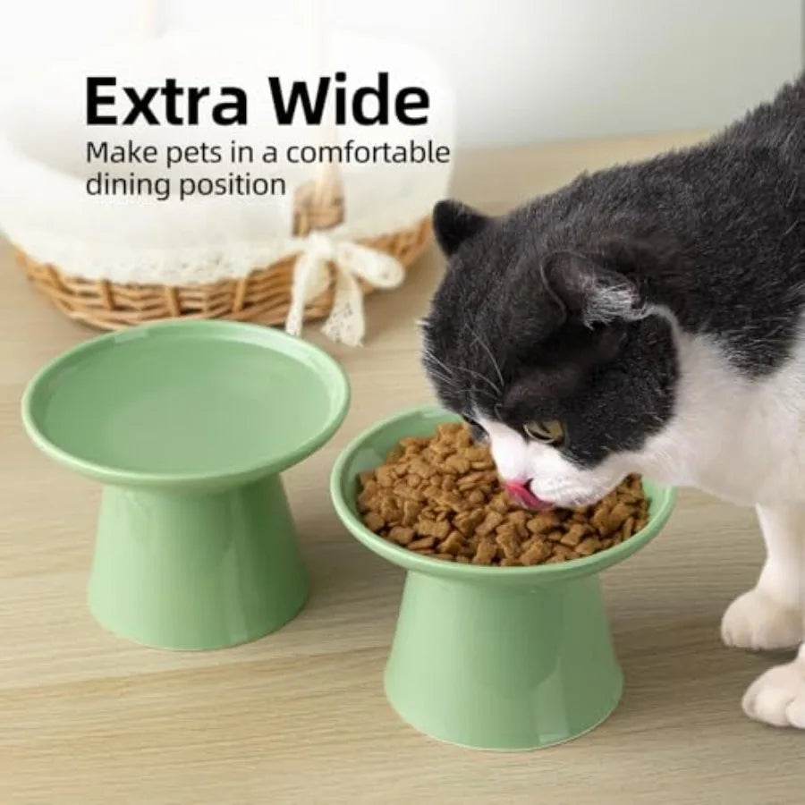 Elevated Ceramic Cat Bowls Set for Cats and Small Dogs