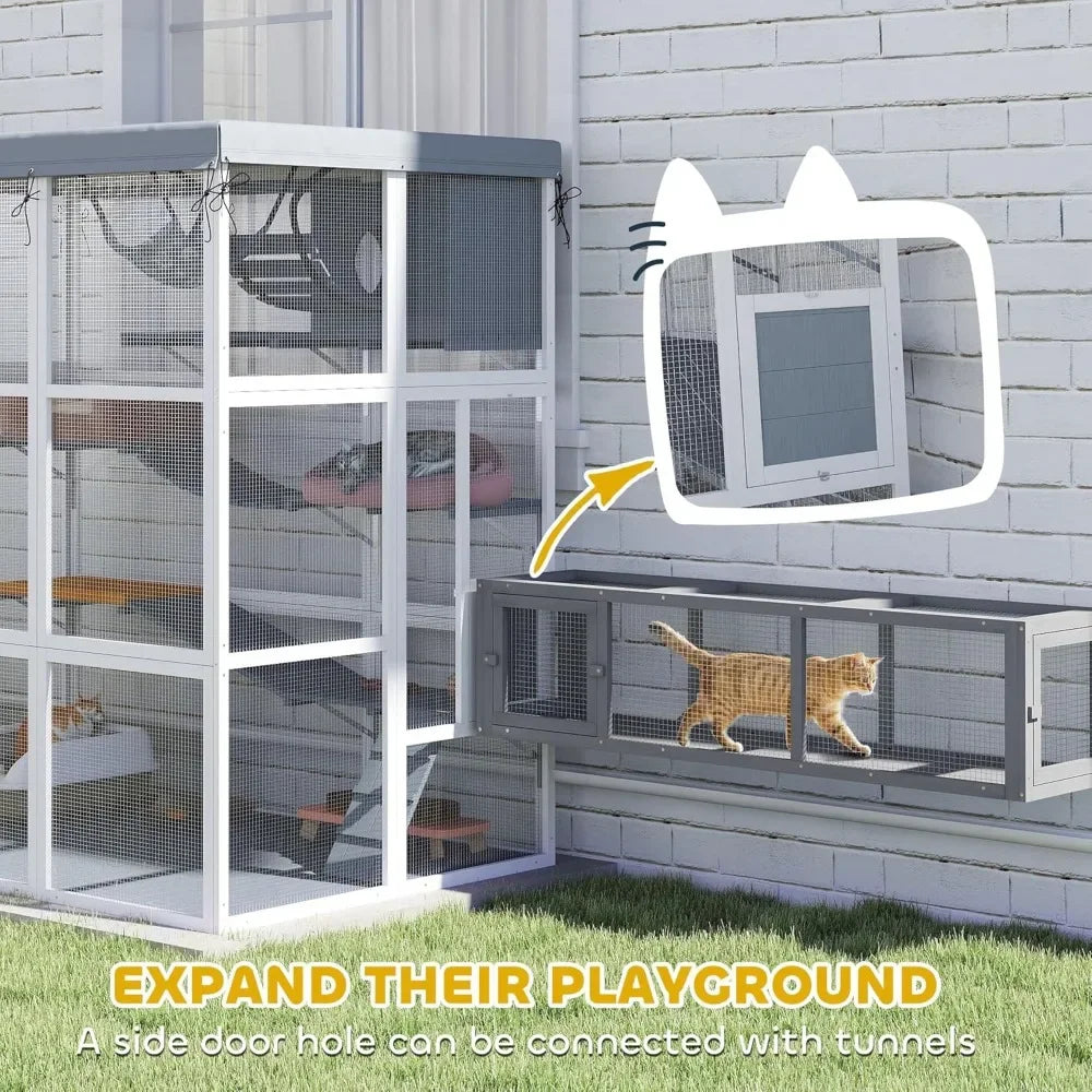 Outdoor Cat Enclosure Luxury House With Hammock Ramps And Tarp