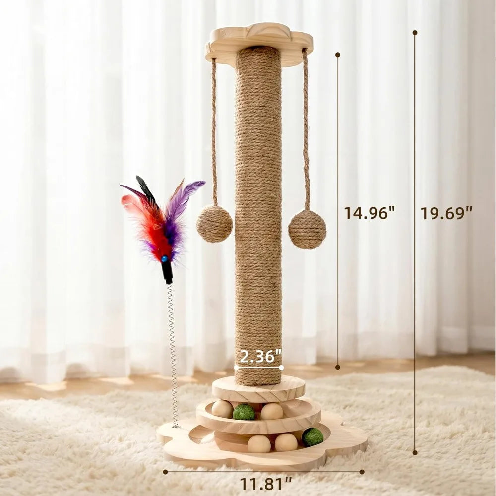 COBASPORT Cat Scratching Post With 2 Tier Ball Track Teaser