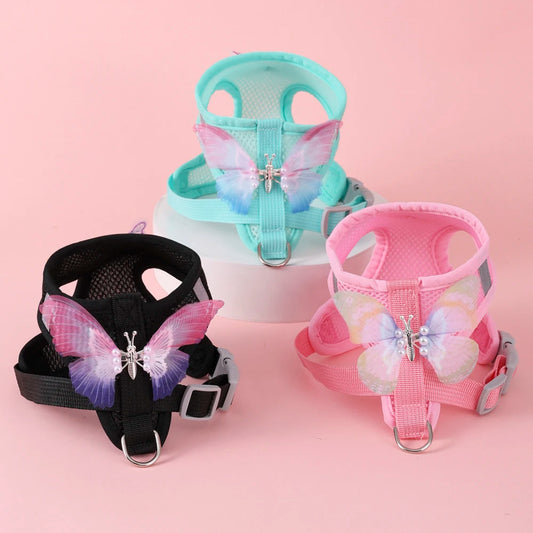 Breathable Cat Harness Set Butterfly Design With Leash Accessories