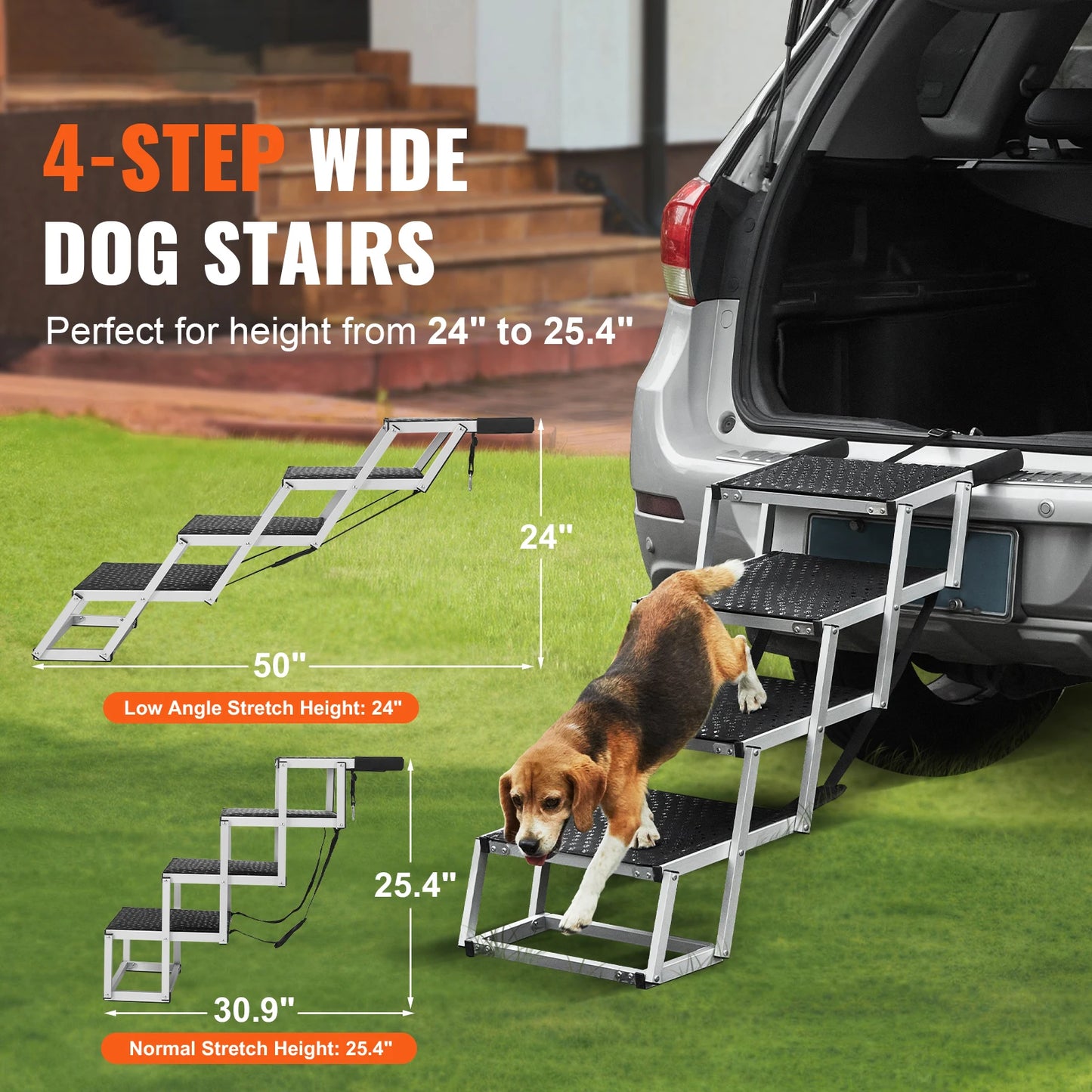 SucceBuy Dog Car Steps Folding Portable Pet Stairs Aluminum