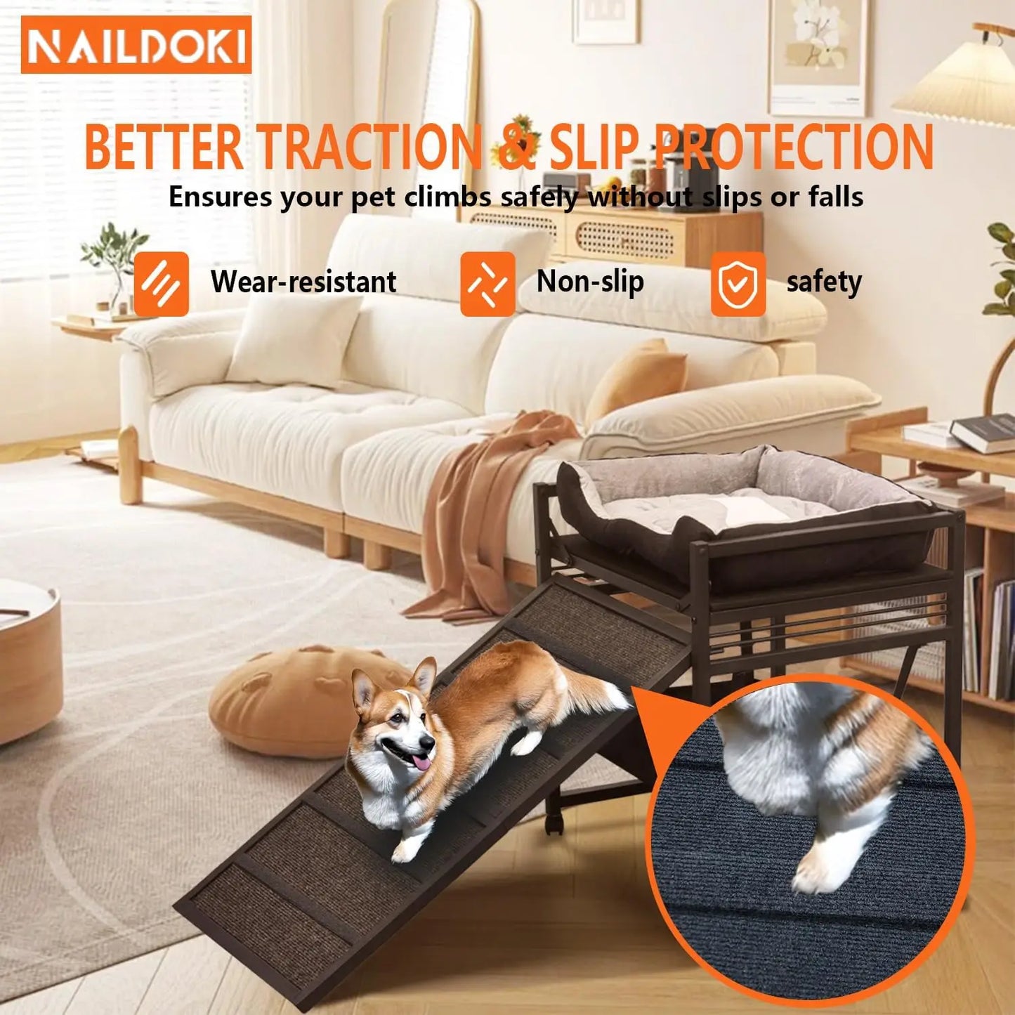 Movable Pet Stairs Ramp With Seat And Folding Steps
