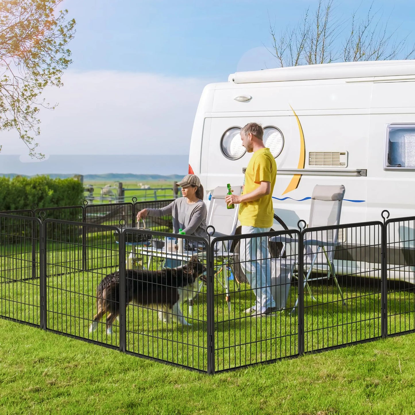Studyset Dog Fence Indoor Outdoor Portable Metal Pet Exercise Pen For RV Camping