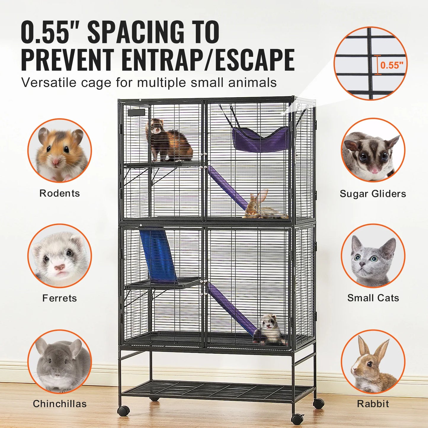 Succebuy Large Sixty-Four Inch Tier Rolling Metal Ferret Cage For Small Animals