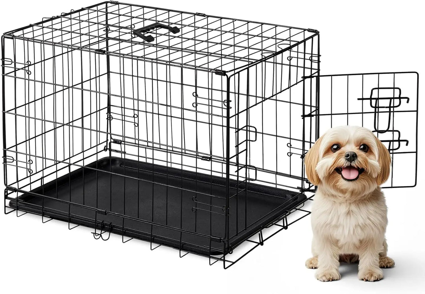 Dog Crate With LeakProof Tray Folding Metal Kennel Indoor Outdoor