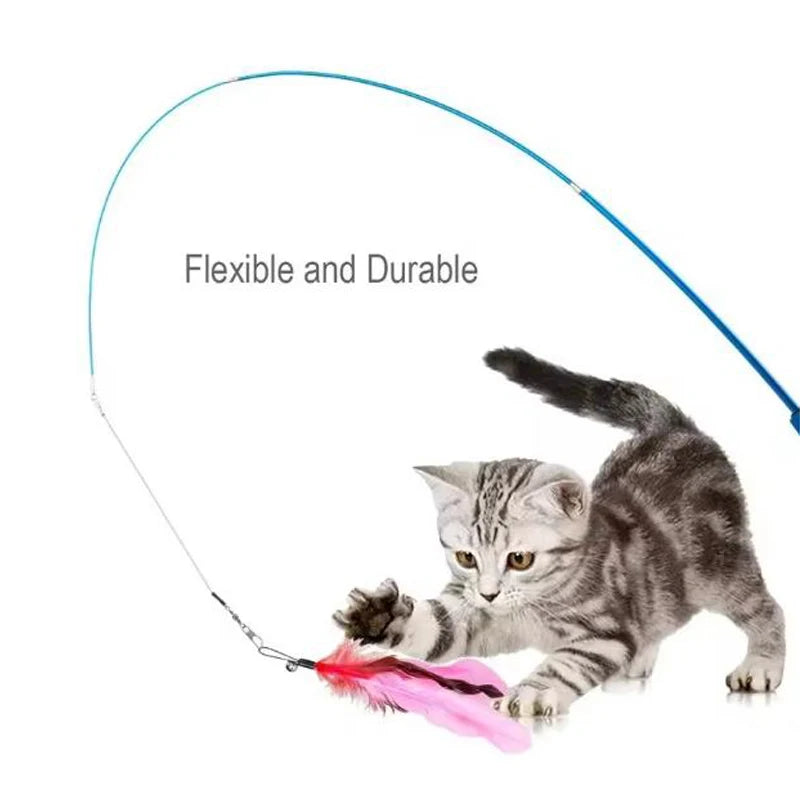 Cat Feather Toy Set 11 Pieces Replacement Heads Retractable Stick