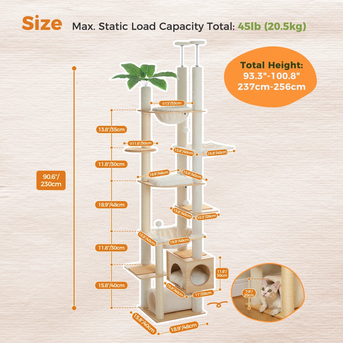 PAWZ Road Height Adjustable Wooden Cat Tree With Hammock