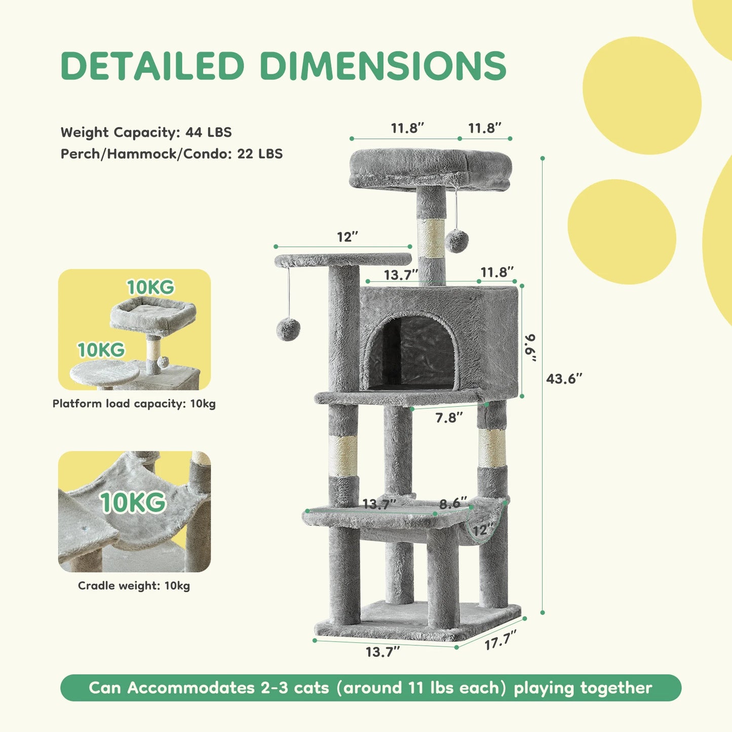 JHK Cat Tree Multi Cat Climbing Tower Scratching Posts