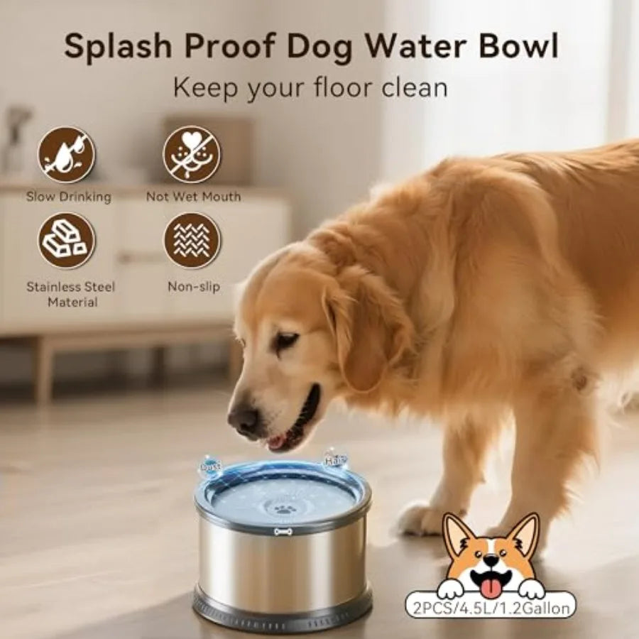 Stainless Steel Dog Water Bowls For Pets No Spill Mat