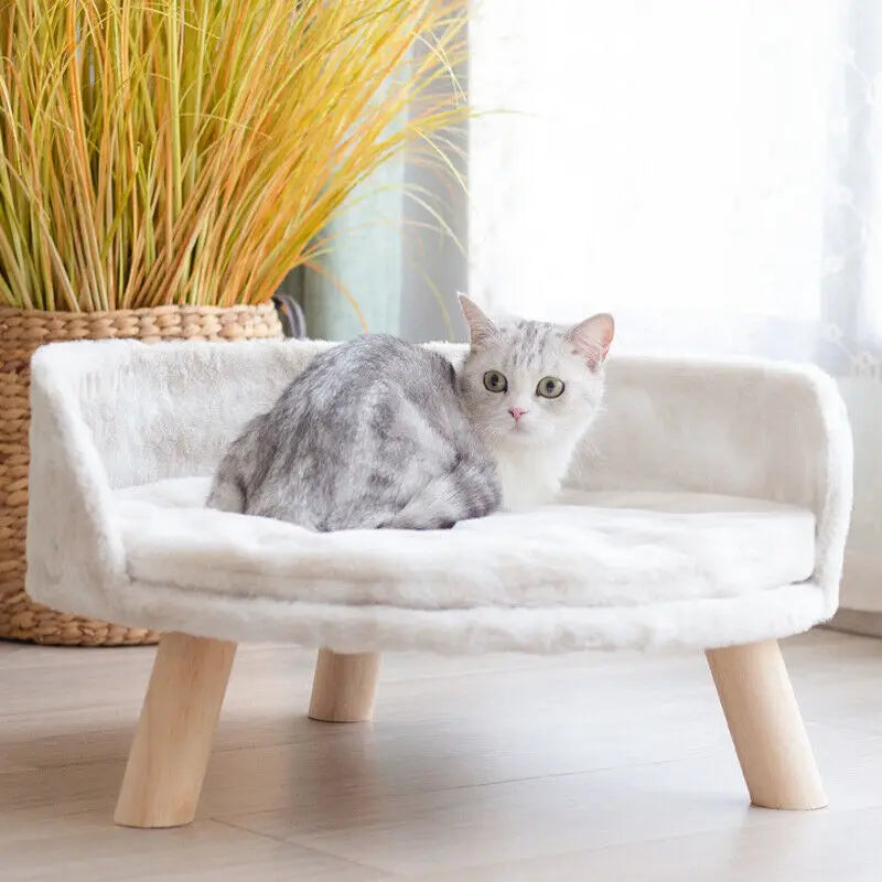 Soft Dog or Cat Bed With Plush Fabric Cushion And Wooden Legs