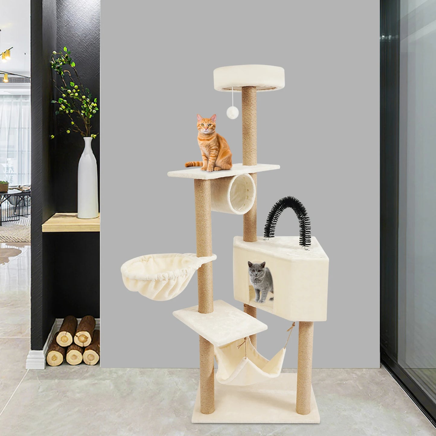 Indoor Cat Tower With Cave Hammock And Jump Platforms