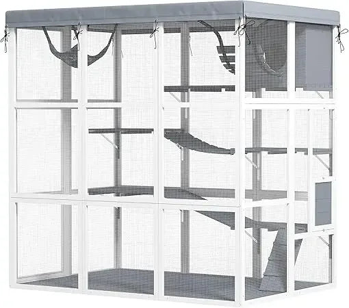 Outdoor Cat Enclosure Luxury House With Hammock Ramps And Tarp
