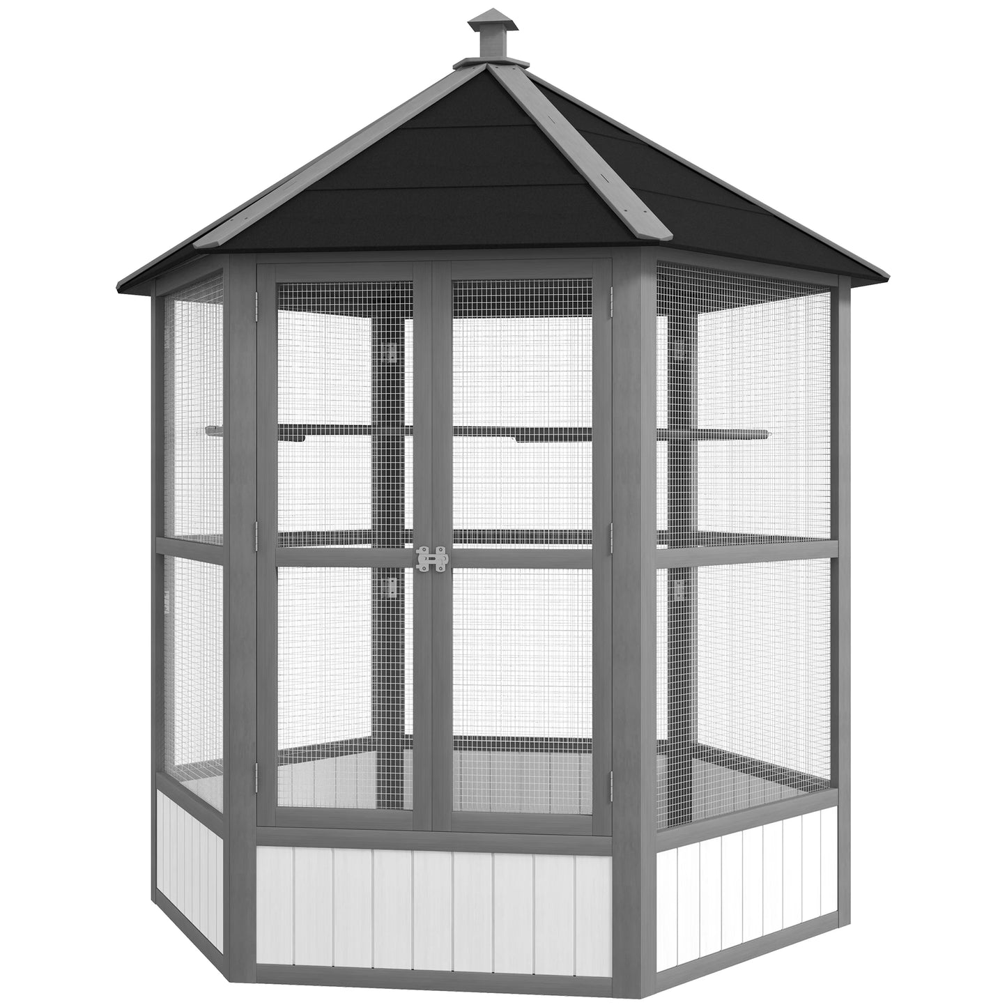 Hexagonal Outdoor Bird Cage Wooden Aviary With Waterproof Roof