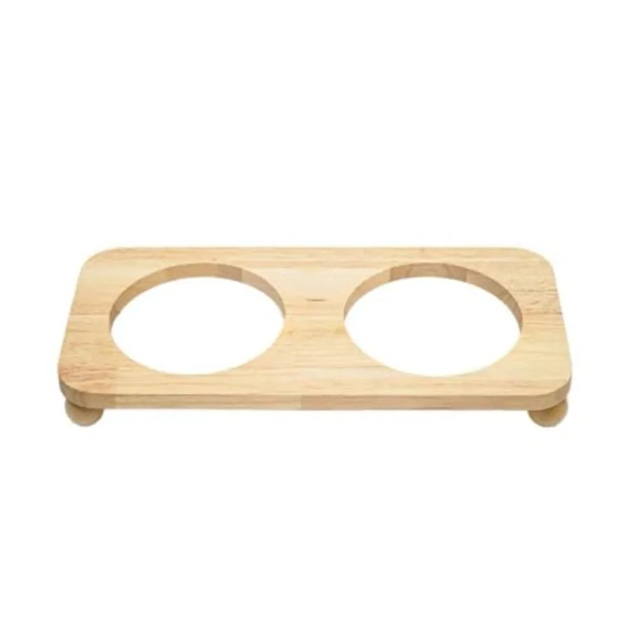 Ceramic Elevated Pet Food Bowl Set With Wooden Stand