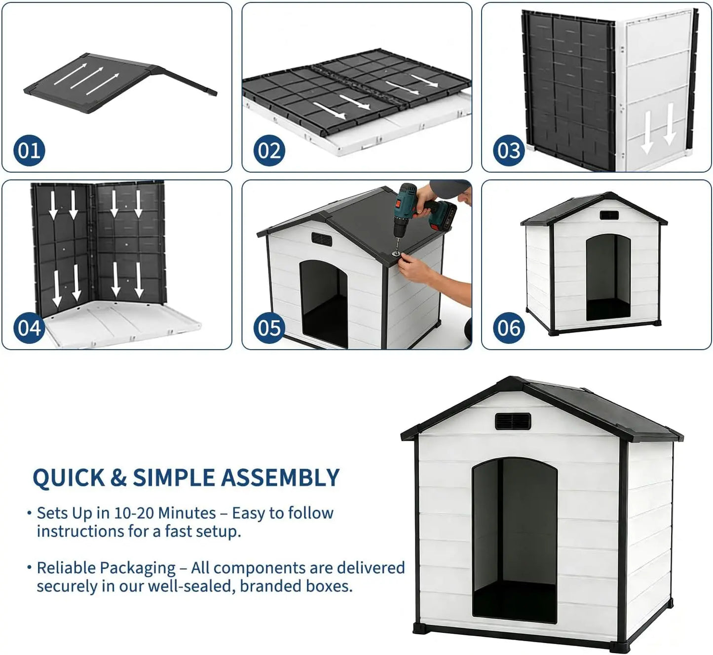 HiMISS Waterproof Indoor Outdoor Dog House UV Resistant Removable Roof