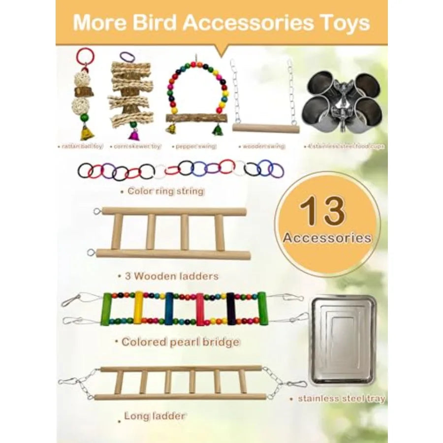 Natural Wood Bird Playstand With Wheel Parrot Playground Perch