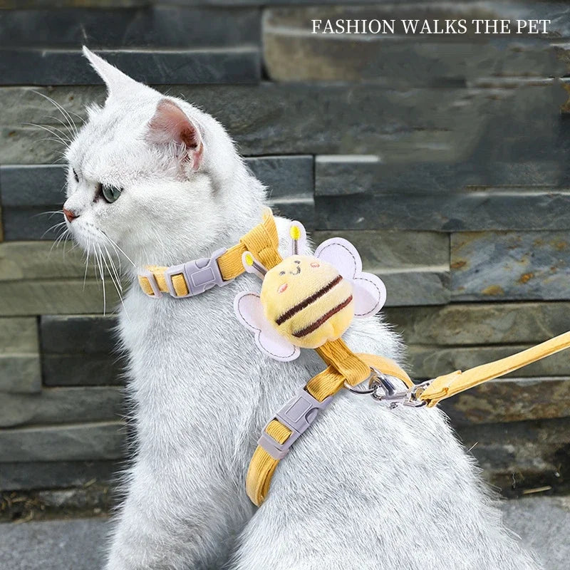 Bee Themed Cat Harness And Leash Set Adjustable Comfort Fit