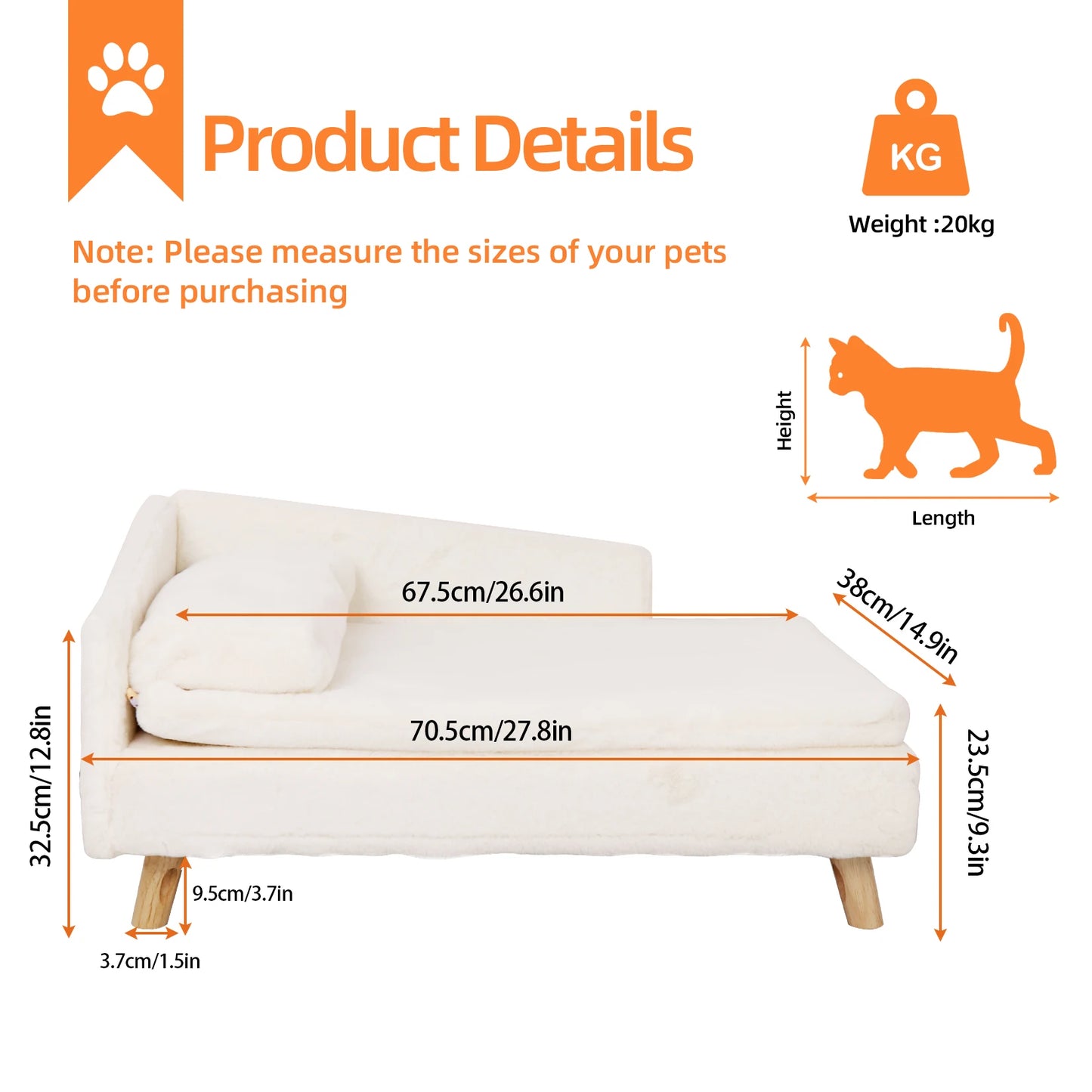 BINGOPAW Waterproof Pet Sofa Bed Raised Lounger For Dogs Cats