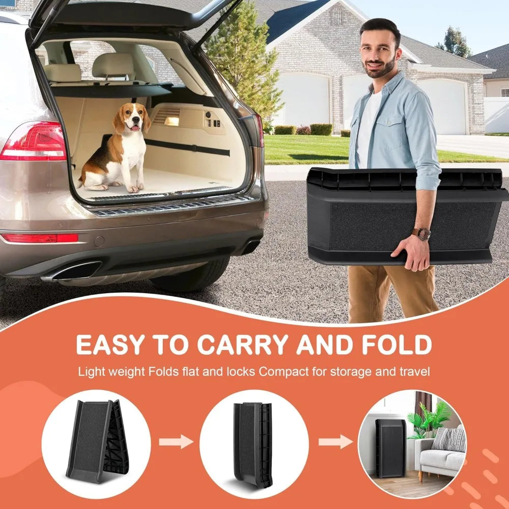Folding Dog Ramp For Cars And SUVs With Raised Side Rails