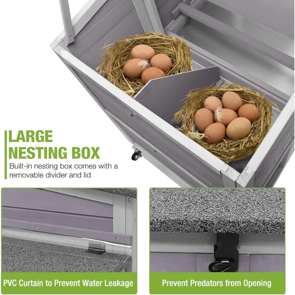 Wooden Chicken Coop With Run And Nest Box For Outdoors