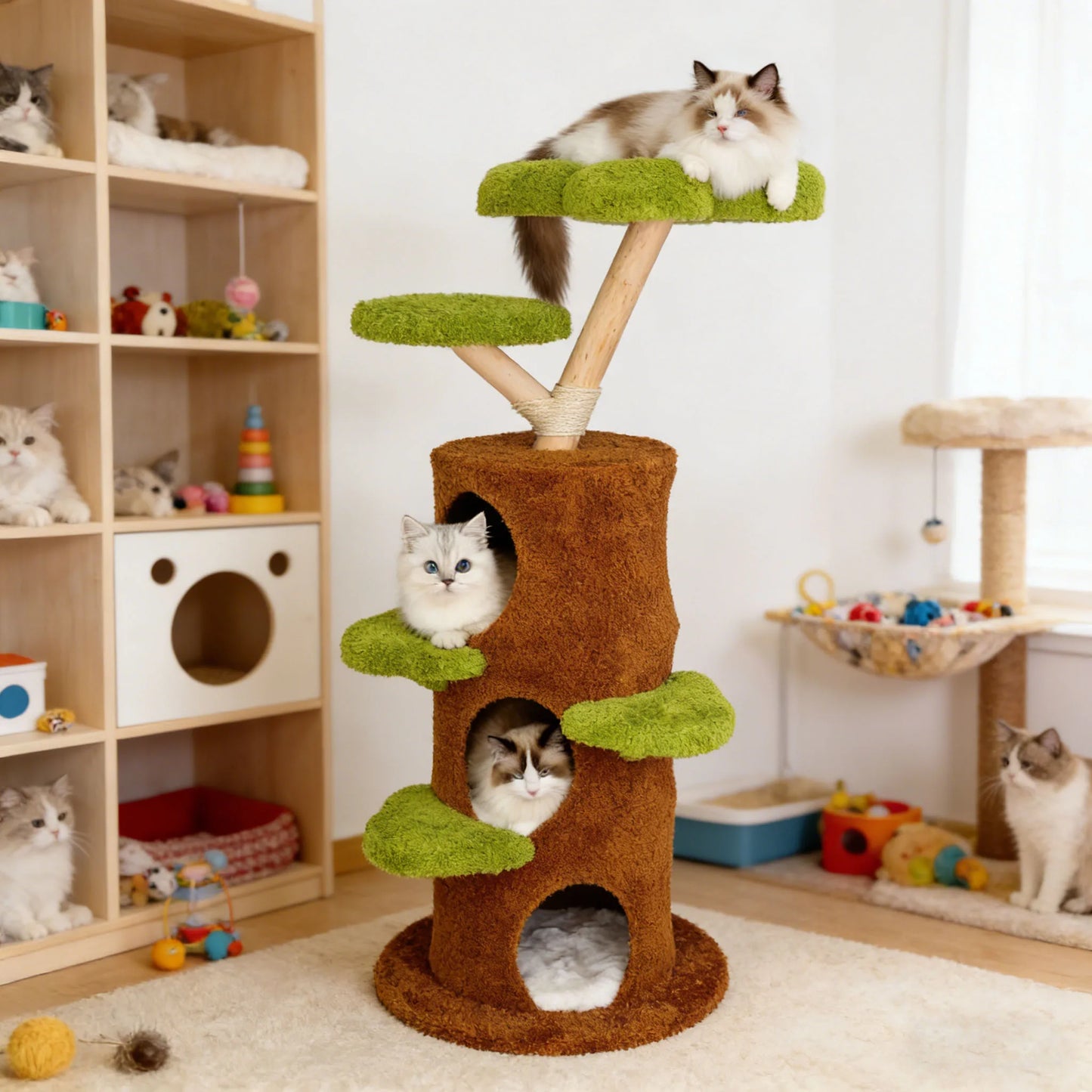 BINGOPAW Five Level Cat Tree With Plush Cave Scratching Post