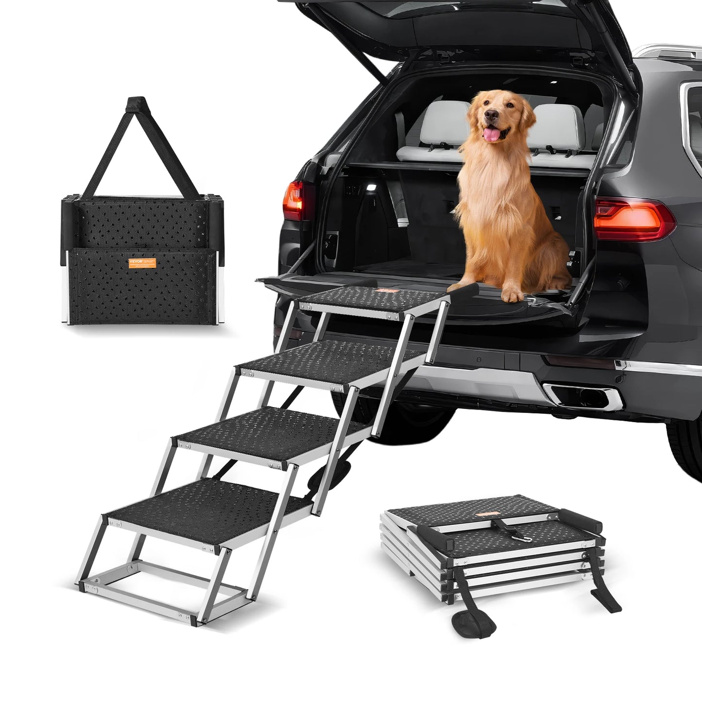 SucceBuy Dog Car Steps Folding Portable Pet Stairs Aluminum