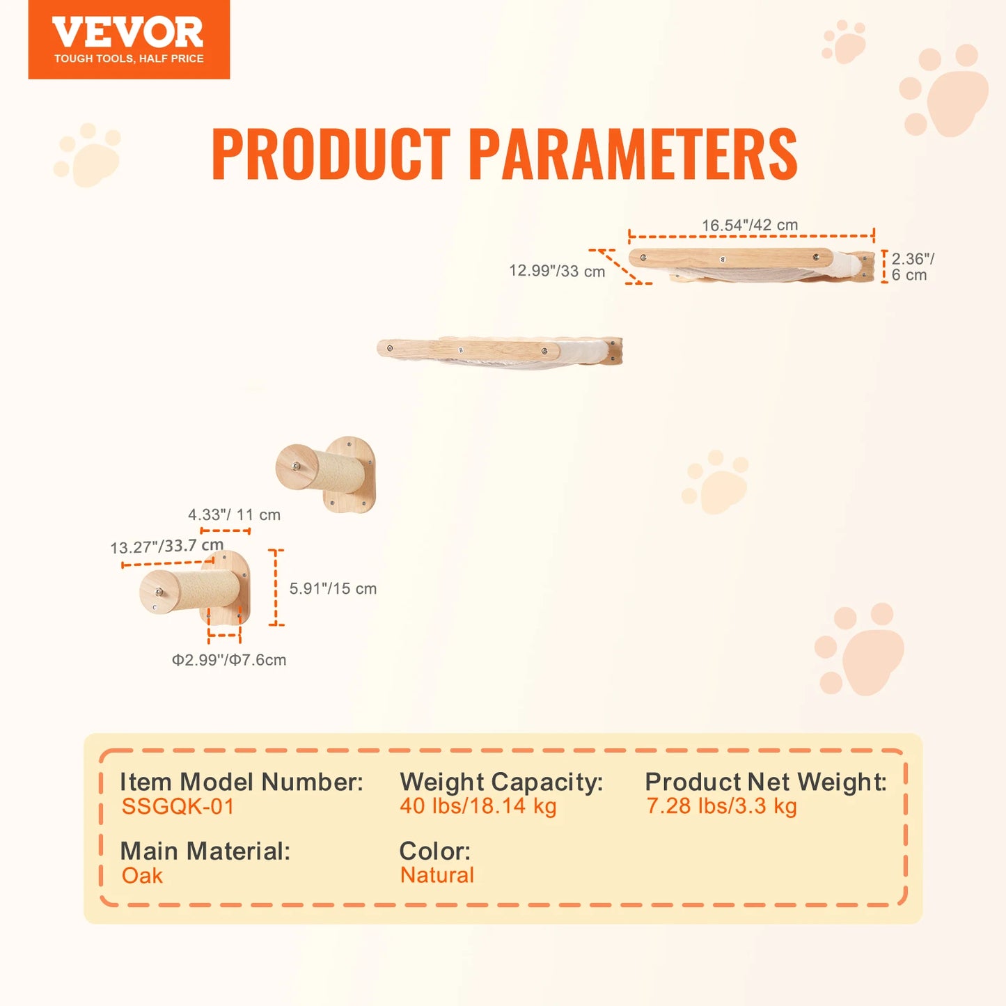 SucceBuy Wall Mounted Cat Shelves Perches Cat Tree With Hammocks