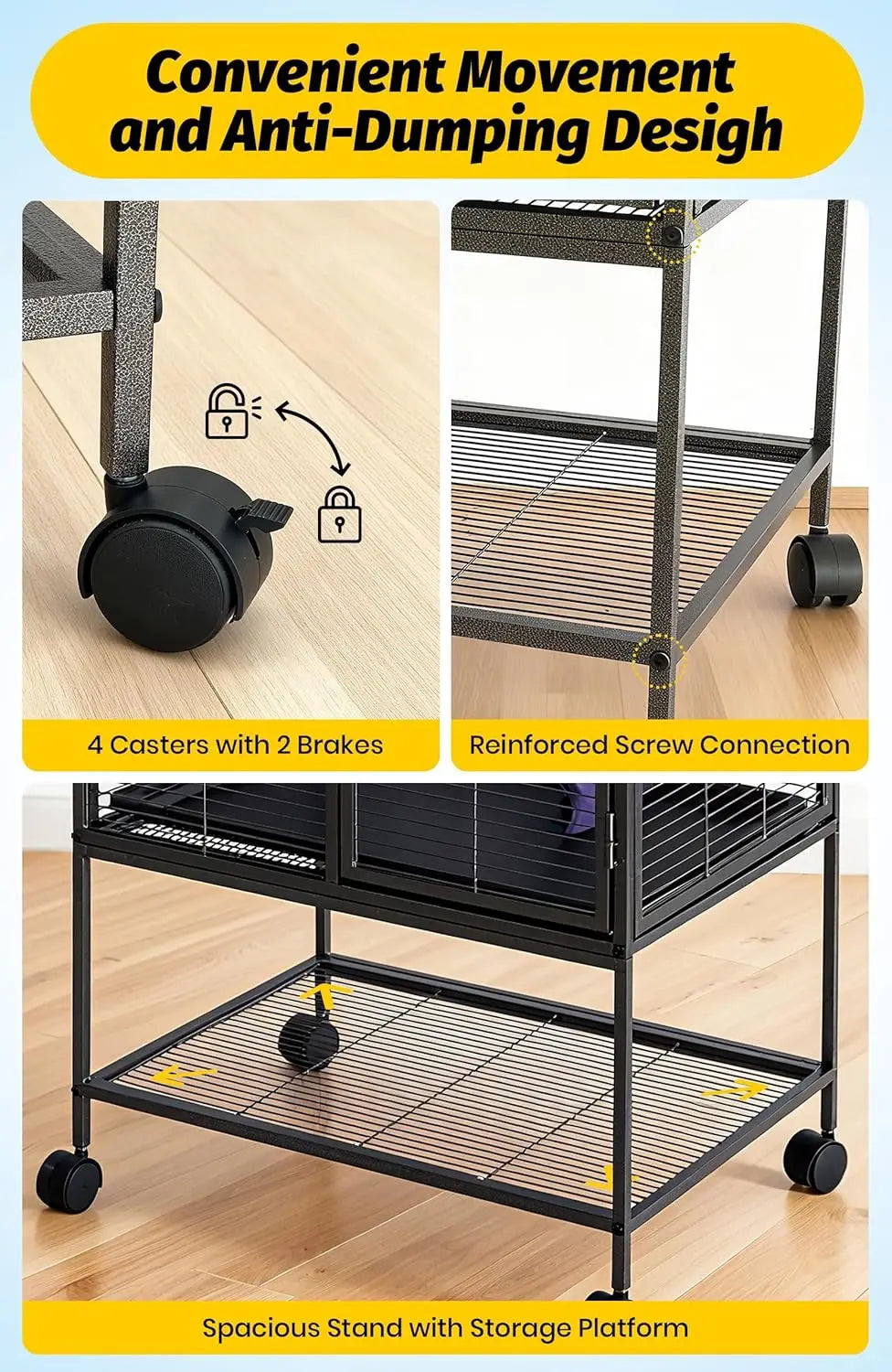 HiMISS Multi Level Metal Small Animal Cage With Removable Tray Ramp Lockable